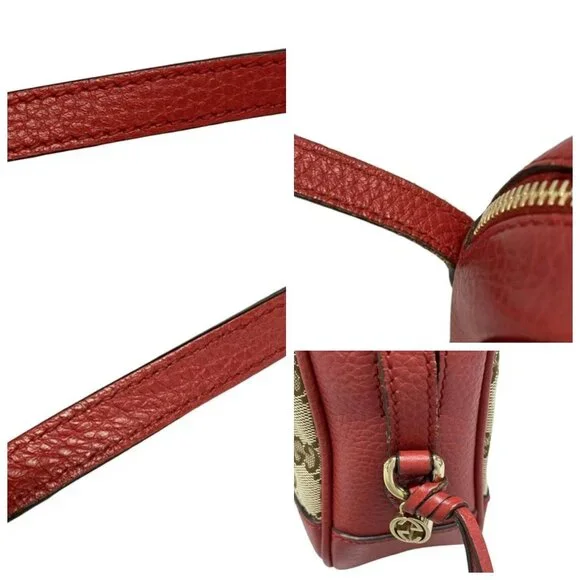 GUCCI Bree/GG Beige Dark Brown Red Jacquard Leather - Shoulder Bag 506-060625